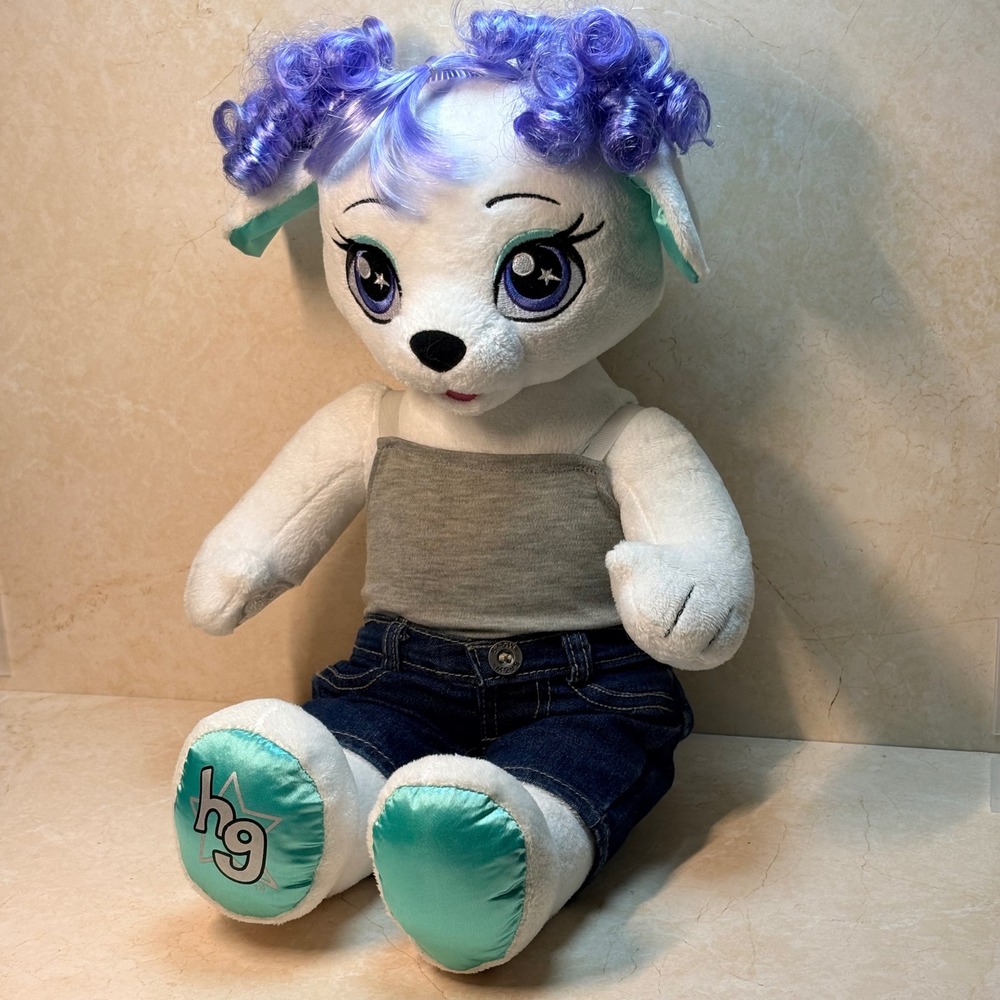 Build a Bear Workshop White Poodle Plush Toy Honey Girls Stella Hair Jean Outfit